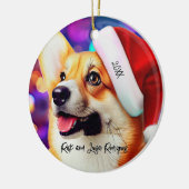 Leuke Corgi met Santa Hat Kerstmis Keramisch Ornament (Links)