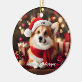 Leuke Corgi met Santa Hat Kerstmis Keramisch Ornament (Links)