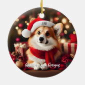 Leuke Corgi met Santa Hat Kerstmis Keramisch Ornament (Achterkant)