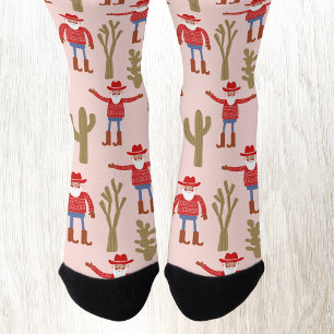 Leuke Cowboy Kerstman Westerse Kerstmis Roze Sokken
