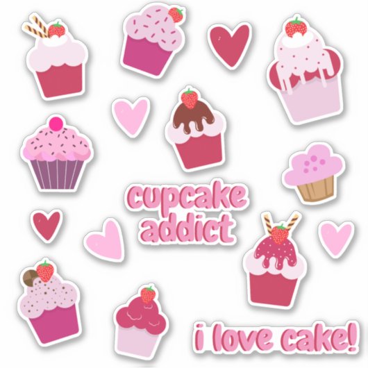 Leuke Cupcakes en Aardbei Shortcakes Stickers (Voorkant)