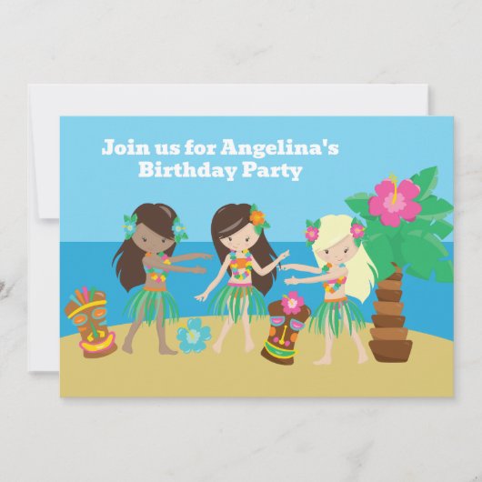 Leuke Custom Luau Beach Hula Meisjes Verjaardagsfe Kaart (Voorkant)