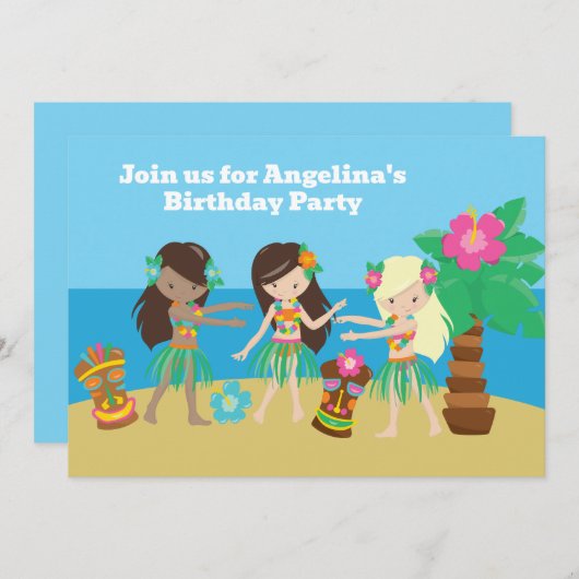 Leuke Custom Luau Beach Hula Meisjes Verjaardagsfe Kaart (Voorkant / Achterkant)