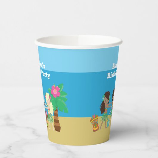 Leuke Custom Luau Beach Hula Meisjes Verjaardagsfe Papieren Bekers (Links)