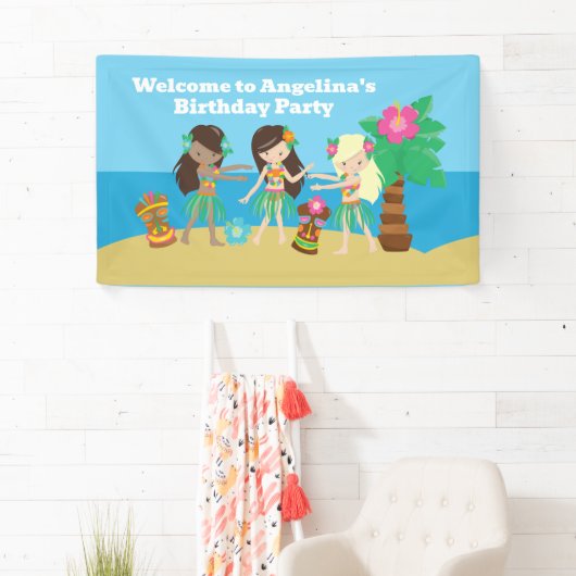 Leuke Custom Luau Beach Hula Meisjes Verjaardagsfe Spandoek (Insitu)