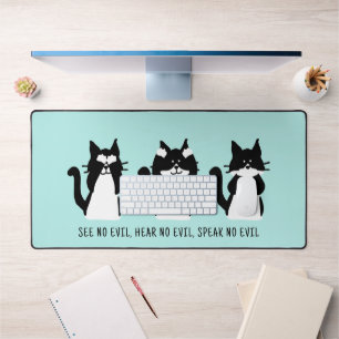 Leuke Custom Zwart Wit Tuxedo Katten Aqua Blauw Bureaumat