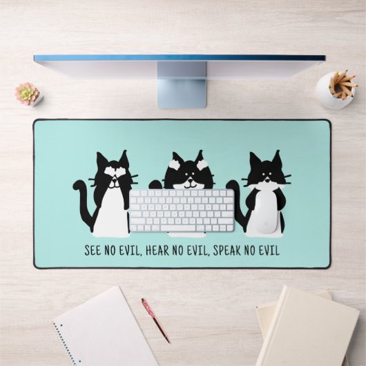 Leuke Custom Zwart Wit Tuxedo Katten Aqua Blauw Bureaumat (Kantoor 1)