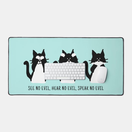 Leuke Custom Zwart Wit Tuxedo Katten Aqua Blauw Bureaumat (Keyboard & Muis)