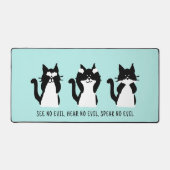 Leuke Custom Zwart Wit Tuxedo Katten Aqua Blauw Bureaumat (Voorkant)