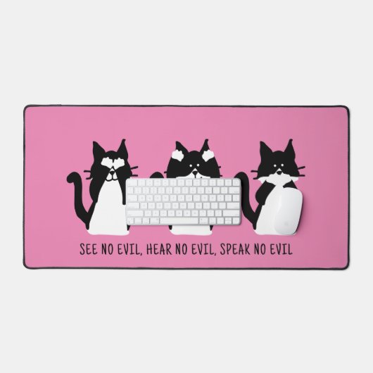 Leuke Custom Zwart Wit Tuxedo Katten Roze Bureaumat (Keyboard & Muis)
