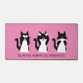 Leuke Custom Zwart Wit Tuxedo Katten Roze Bureaumat (Voorkant)