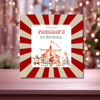 Leuke Cute Rode en Witte Circus Kinderen Verjaarda Kaart