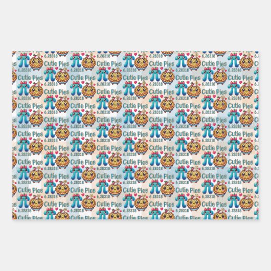 Leuke "Cutie Pies" Schattigee Pi Symbool & Pie Pun Inpakpapier Vel (Voorkant 3)