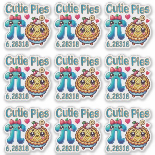 Leuke "Cutie Pies" Schattigee Pi Symbool & Pie Pun Sticker (Voorkant)
