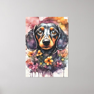 Leuke Dachshund Dog in de Waterverf Canvas Afdruk