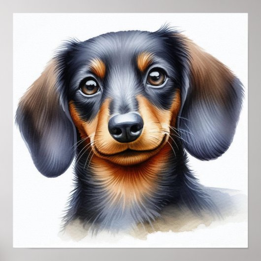 Leuke Dachshund Dog in de Waterverf Poster (Voorkant)