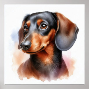 Leuke Dachshund Dog in de Waterverf Poster