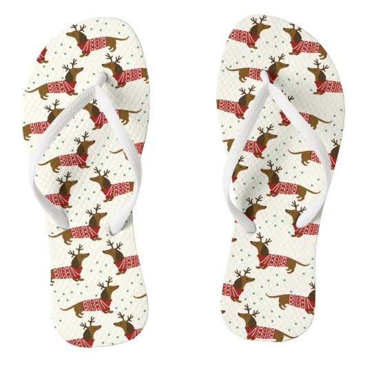 Leuke Dachshund Dog Snow Winter Kerst Feestdagen Teenslippers (Voetbed)