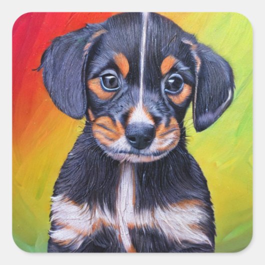 Leuke Dachshund puppy Vierkante Sticker (Voorkant)