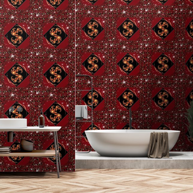 "Leuke Dag" Luxe Behang: Rode Spiraal Fractale Ene Behang (Badkamer)