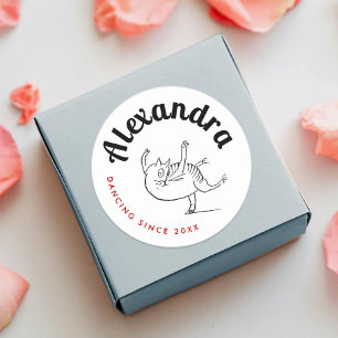 Leuke dansende kat rood en wit Edward Lear Classic Ronde Sticker