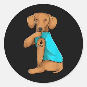 Leuke Daschund I Love Dad Tattoo Kleding, Dog Dad Ronde Sticker