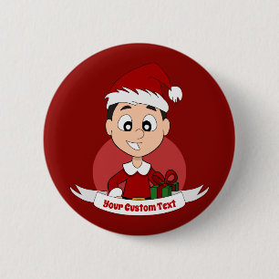 Leuke de jongenscartoon van Kerstmis Ronde Button 5,7 Cm