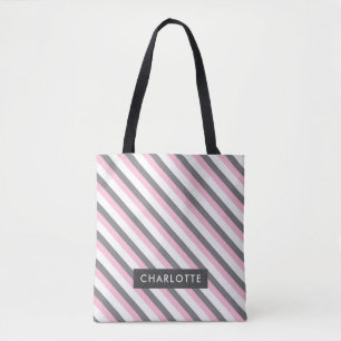 Leuke diagonale strepen patroon aangepaste naam draagtas