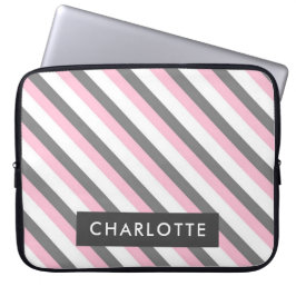 Leuke diagonale strepen patroon aangepaste naam laptop sleeve
