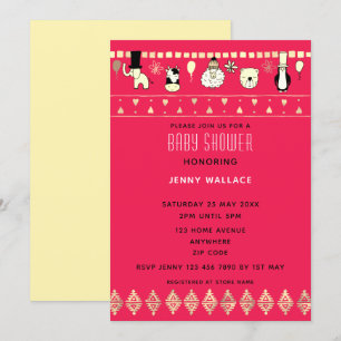 Leuke Dieren Baby shower Dark Cerise Achtergrond Kaart