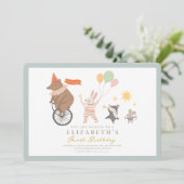 Leuke dieren band eerste verjaardag kaart (Staand voorkant)