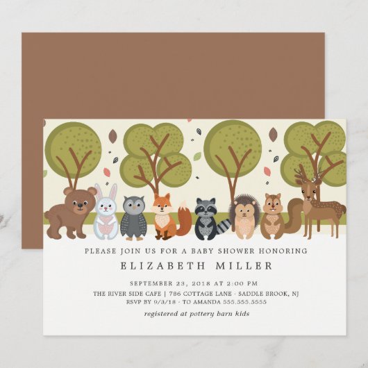 Leuke Dieren Bos Baby shower Invitation Kaart (Voorkant / Achterkant)