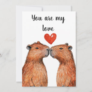 Leuke dieren Capybaras met harten geschilderd Feestdagenkaart