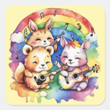 Leuke dieren die muziek spelen in de regenboog