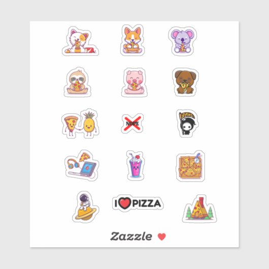 Leuke dieren eten pizza blad sticker (Vel)
