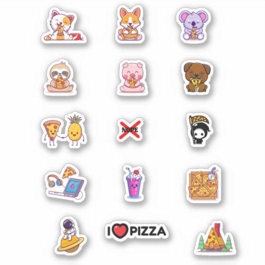 Leuke dieren eten pizza blad sticker (Voorkant)