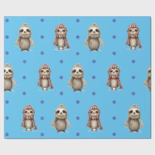 Leuke dieren in Sjaals Kerstmis op Blauw Cadeaupapier