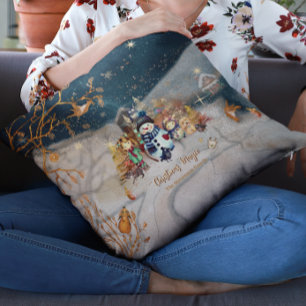 Leuke dieren, Kinder Kerst blauw Kussen