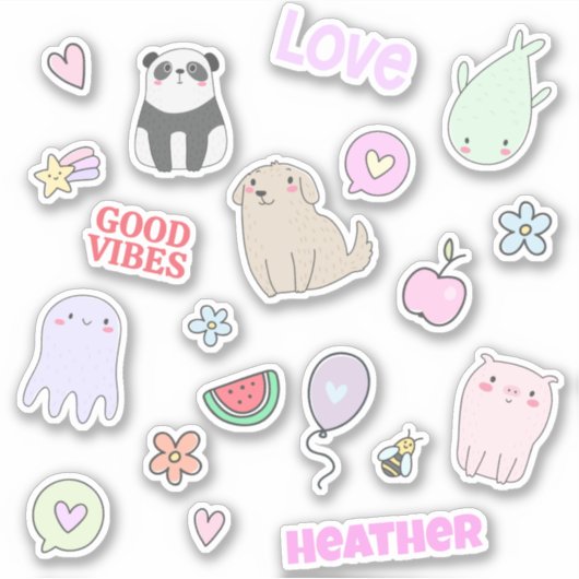 Leuke Dieren Kleurrijke Gepersonaliseerde Kinderen Sticker (Voorkant)