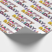 Leuke Dieren Leuk Gelukkig Verjaardagsscript Multi Cadeaupapier (Hoek)