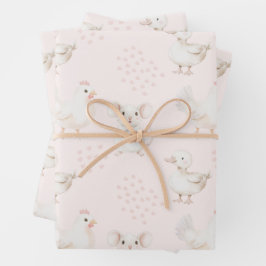 Leuke dieren op roze inpakpapier vel