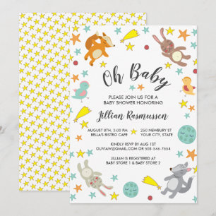 Leuke Dieren Ster en Maan Baby shower Uitnodiging
