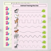 Leuke dieren traceren de lijn werkblad voor kinder (Voorkant / Achterkant)