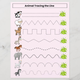 Leuke dieren traceren de lijn werkblad voor kinder