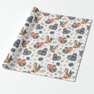 Leuke Dieren Tropische bladeren Baby shower Cadeaupapier
