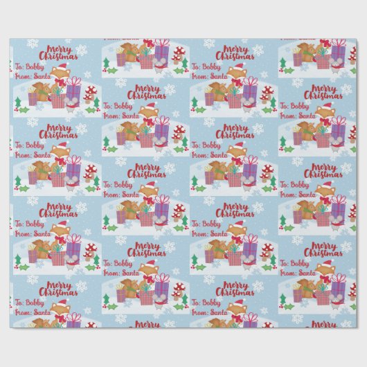 Leuke dieren uit Santa Naam toevoegen Fox Mouse Sn Cadeaupapier (Vlak)