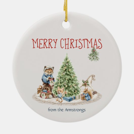 Leuke Dieren Waterverf Nostalgische Kerst Keramisch Ornament (Achterkant)