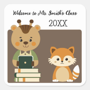 Leuke dieren Welkom bij de leerkracht Vierkante Sticker
