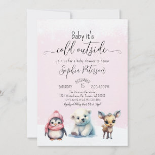 Leuke dieren winter baby meisje douche kaart
