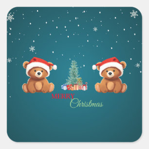 Leuke dieren winter Beer kerstboom Vierkante Sticker
